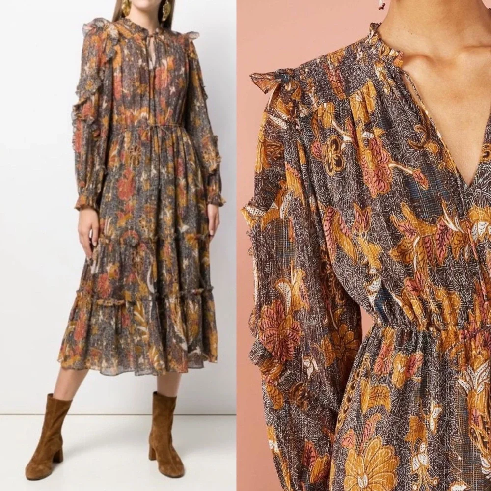$650 Ulla Johnson RARE! Paola Silk Lurex Midi Dress - Picture 3 of 15